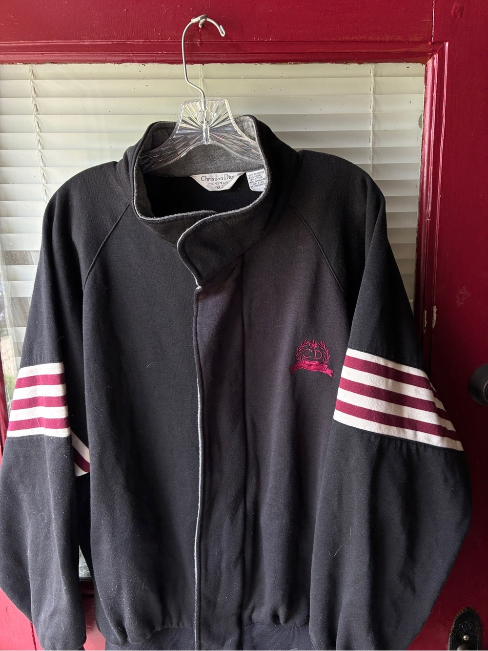 Dior Black Jacket with Burgundy Stripe Accentsm